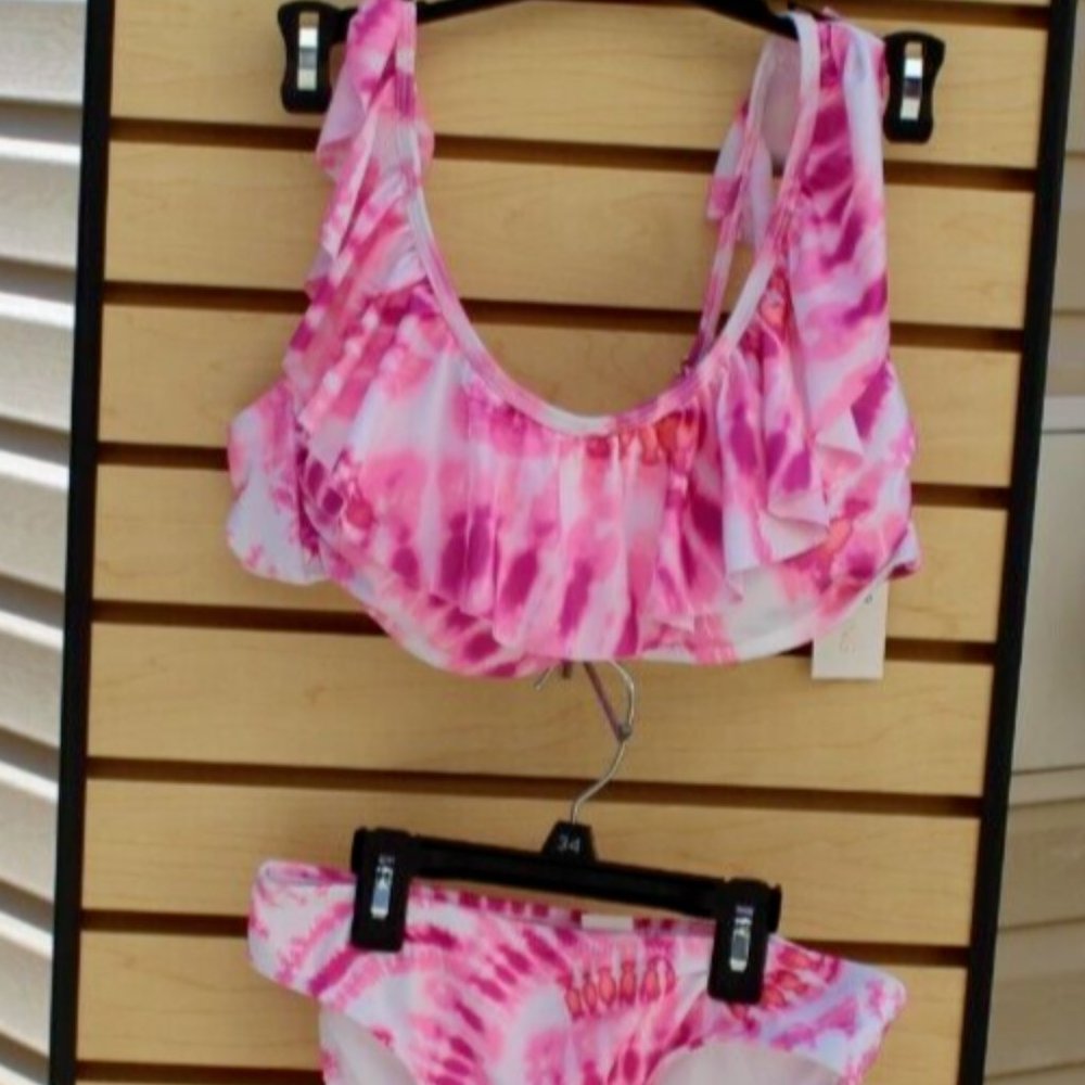 Women's Pink Tie Dye 2 pc Bikini Swimsuit Separates Size Large - Breaking Waves
